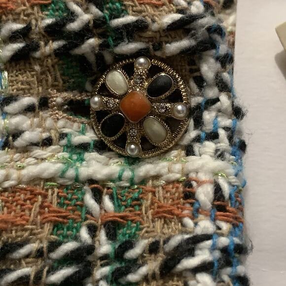 MNG Mango Multicolor Jewel Buttoned Tweed Short Blazer Jacket Size XXL Retroglam - Picture 7 of 10